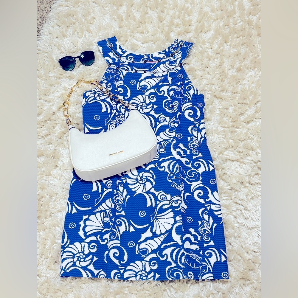 Gently Used Lilly Pulitzer Lindy Beaded Shift Dress in Spectrum Blu Tide Pools